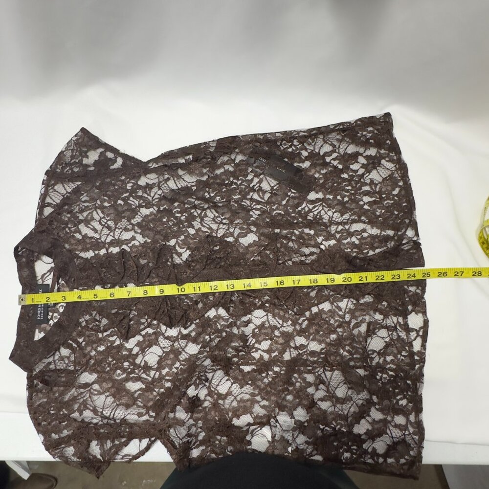 Jones New York Collection sz12 Manderin Banded Collar Lace Top Silk Cami Ruffled - Picture 16 of 16
